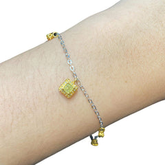 LVNA Signatures Square Cushion Rare Fancy Yellow Colored Station Diamond Bracelet 18kt