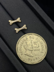 Dainty Golden Dog Bone Classic Round Diamond Earrings 18kt