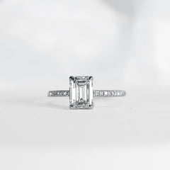 1.64ct E VS1 Emerald Cut Paved Diamond Engagement Ring 14kt IGI Certified