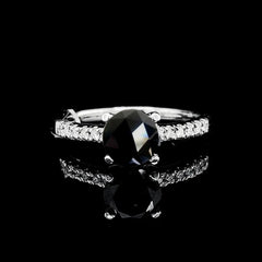 1.31cts Round Solitaire Rosecut Black Colored Diamond Engagement Ring 18kt