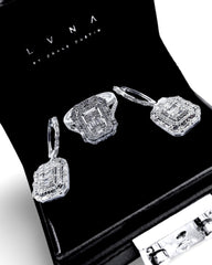 #LVNA2024 | Emerald Halo Baguette Dangling Diamond Jewelry Set 14kt