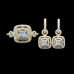 CLEARANCE BEST | Golden Halo Square Dangling Diamond Jewelry Set 14kt