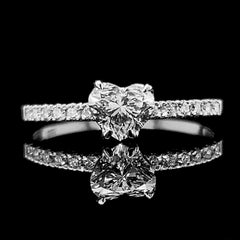0.50ct D SI1 Heart Cut Paved Diamond Engagement Ring 14kt GIA Certified