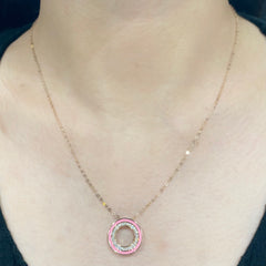 #LoveIVANA | Pink Enamel Round Halo Pink Paved Diamond Necklace 18kt