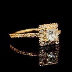0.43ct F VS Princess Cut Halo Paved Diamond Engagement Ring 14kt