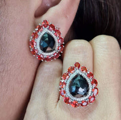 #TheSALE | Colored Nano Gemstones Pear Black Diamond Jewelry Set 14kt