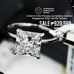 CLR | 2.53ct G VVS2 Princess Cut Solitaire Diamond Engagement Ring 14kt IGI Certified