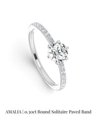AMALIA | 0.30ct Round Center Solitaire Paved Diamond Engagement Ring 14kt