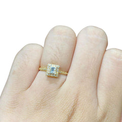 0.43ct F VS Princess Cut Halo Paved Diamond Engagement Ring 14kt