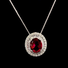 #LVNA2024 |  Oval Red Ruby Baguette Gemstones Diamond Necklace 14kt