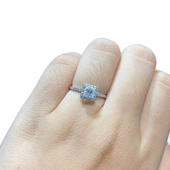 PREORDER | 0.82cts F SI1 Princess Cut Halo Paved Diamond Engagement Ring 14kt GIA Certified