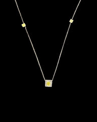 Square Citrine Gemstones Diamond Necklace 14kt