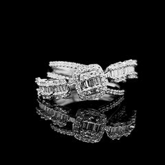 Cushion Deco Crossover Paved Diamond Ring 14kt