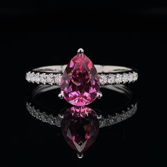 CLEARANCE BEST | Teardrop Pink Ruby Gemstones Diamond Ring 14kt
