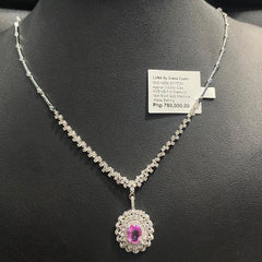 Pink Topaz Statement Pendant Diamond Necklace 14kt