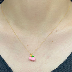 GLD | 24kt Gold Lucky Pink Cherry Charm Pendant Necklace in 16-18”