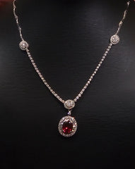 #LoveLVNA| Red Ruby Gemstones Pendant Diamond Necklace 14kt