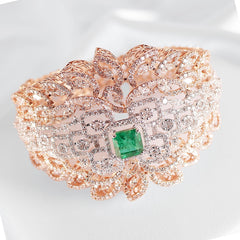 Ivana Royale Green Colombian Emerald Cathedral Paved Diamond Bracelet Bangle 18kt | Editor’s Pick