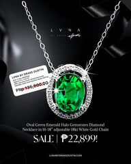 #LoveLVNA |Oval Green Emerald Halo Gemstones Diamond Necklace in 16-18” 18kt