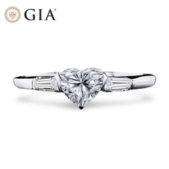 LUNA | 0.70cts D Colorless Heart Brilliant Baguette Paved Diamond Engagement Ring 18kt GIA CERTIFIED