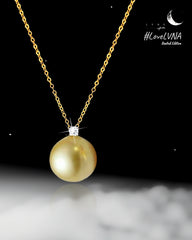 #BuyNow | 11MM Natural Golden South Sea Pearl HOPE Diamond Necklace 18kt