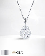 1.28cts M VS1 Pear Brilliant Halo Paved Solitaire Pendant Diamond Necklace 18kt GIA Certified |#LVNA2024