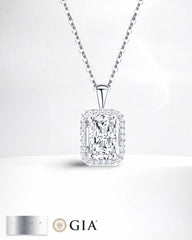 1.28cts M VS2 Radiant Brilliant Halo Paved Solitaire Pendant Diamond Necklace | GIA Certified #LVNA2024