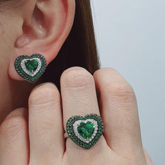 #TheSALE | Green Emerald Heart Gemstones Diamond Jewelry Set 14kt