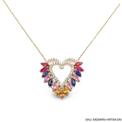 #TheSALE | Rainbow Sapphire Heart Diamond Necklace 18kt