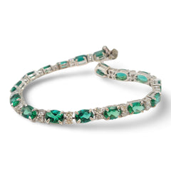 #TheSALE Oval Green Emerald Gemstones Diamond Bracelet 14kt