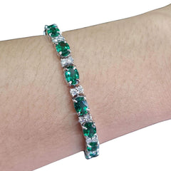 #TheSALE Oval Green Emerald Gemstones Diamond Bracelet 14kt