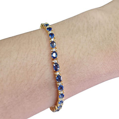 #TheSALE Golden Oval Blue Sapphire Gemstones Diamond Bracelet 14kt