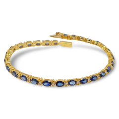 #TheSALE Golden Oval Blue Sapphire Gemstones Diamond Bracelet 14kt