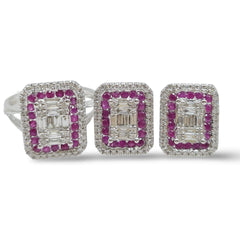 #TheSALE Square Pink Ruby Emerald Diamond Jewelry Set 14kt