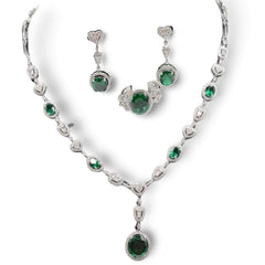 #TheSALE Cluster Shape Green Emerald Diamond Jewelry Set 14kt