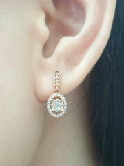 Rose Oval Baguette Paved Diamond Earrings 18kt
