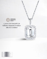 2.30cts I SI1 Emerald Cut Solitaire Diamond Necklace 18kt IGI Certified