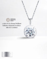 2.38cts H VS2 Round Brilliant Solitaire Diamond Necklace 18kt IGI Certified