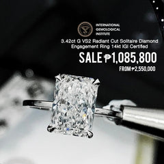 3.42ct G VS2 Radiant Cut Solitaire Diamond Necklace 14kt IGI Certified