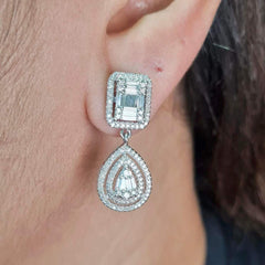 #TheSALE | Pear Emerald Halo Dangling Diamonds Earrings 14kt