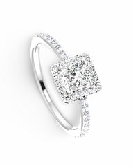 DANNIELLE | 0.70cts G VS2 Princess Cut Halo Paved Diamond Engagement Ring 14kt