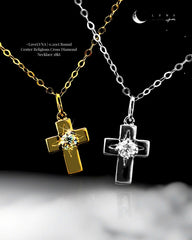 0.20ct Golden Round Center Dainty Cross Diamond Necklace 18kt