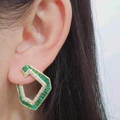 #TheSALE | Green Emerald Gemstones Diamond Earrings 18kt