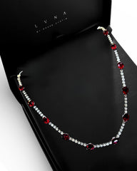 #LVNA2024 | 3.00ct Each Natural Ruby Gemstones Station Eternity Diamond Necklace 18kt