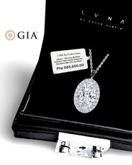 1.32cts L VS2 Oval Brilliant Solitaire Halo Paved Diamond Necklace 18kt GIA Certified #LVNA2024