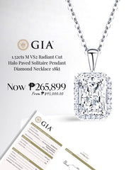 1.52cts M VS2 Radiant Cut Halo Paved Solitaire Pendant Diamond Necklace 18kt GIA Certified #LVNA2024