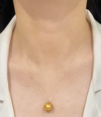 #LVNA2024 | 11MM Natural Golden South Sea Pearl HOPE Diamond Necklace 18kt