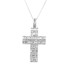 #LVNA2024 | Large Unisex Baguette Cross Diamond Necklace Pendant 14kt