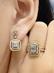 #BuyNow | Golden Emerald Halo Diamond Jewelry Set 14kt