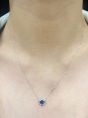 #LVNA2024 | Classic Blue Sapphire Gemstone Heart Halo Paved Diamond Necklace 18”